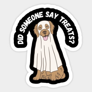 Did someone say treats? Halloween, dog, ghost, golden retriever Sticker